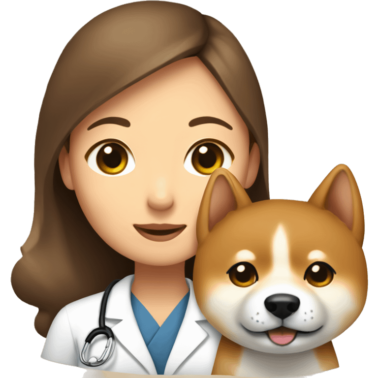 Shiba - inu cuddles pediatrician woman with medium long  brown hair  emoji