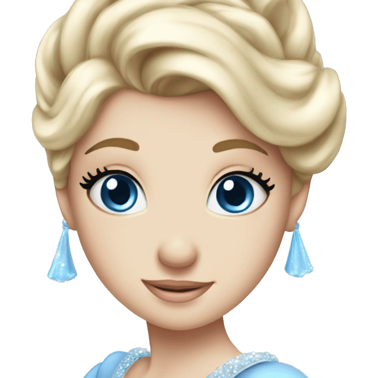 Cinderella with blue eyes and long eyelashes. Her cinderella dress is sparkling emoji