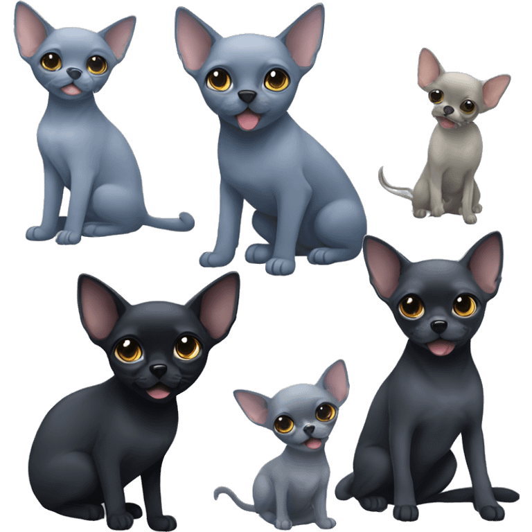 big russian blue cat and two small black chihuahuas emoji