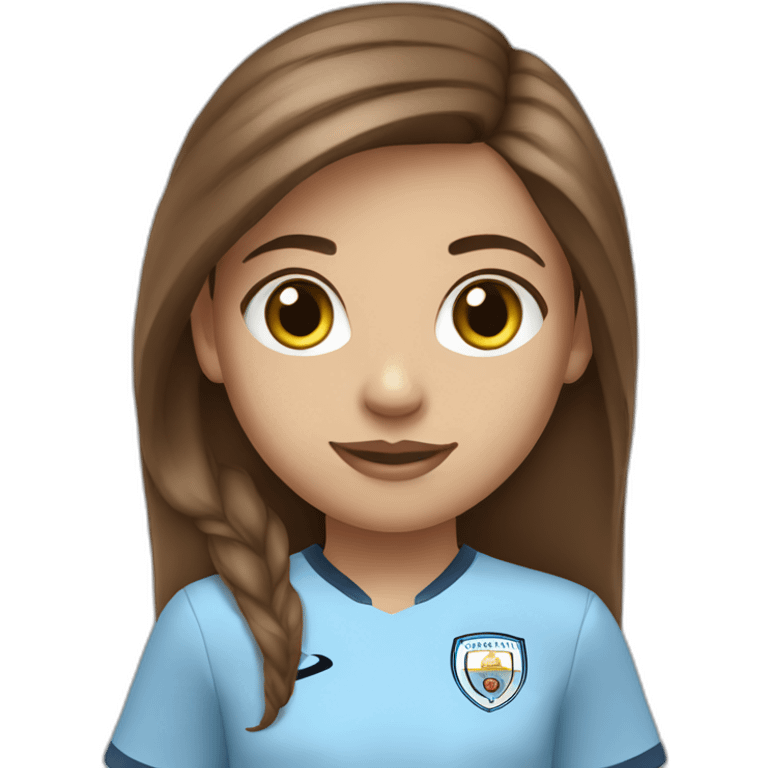 girl with brown hair and eyes wearing Manchester City football shirt emoji