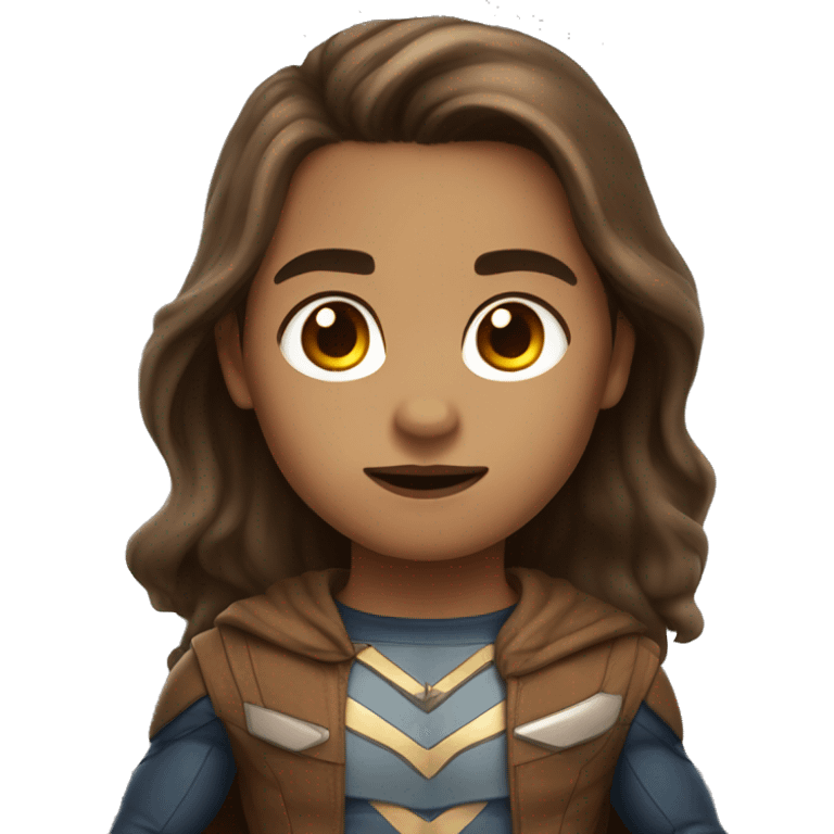 superhero, child, long brown hair, brown eyes, light brown skin emoji