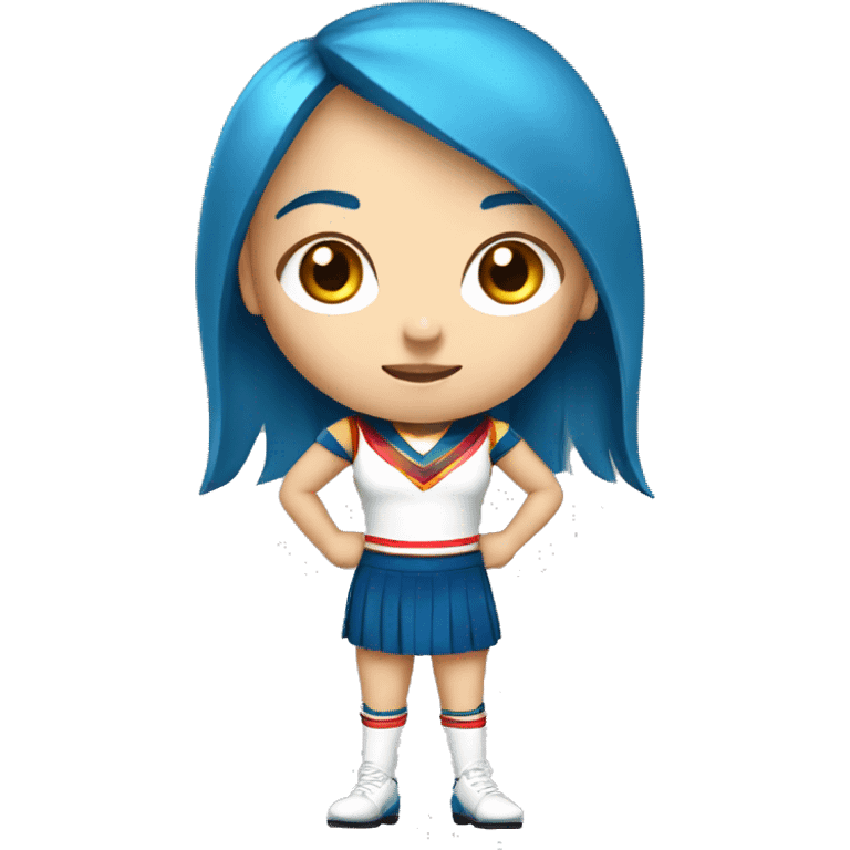 White girl cheerleader with blue hair with bang, with a red and gold uniform emoji