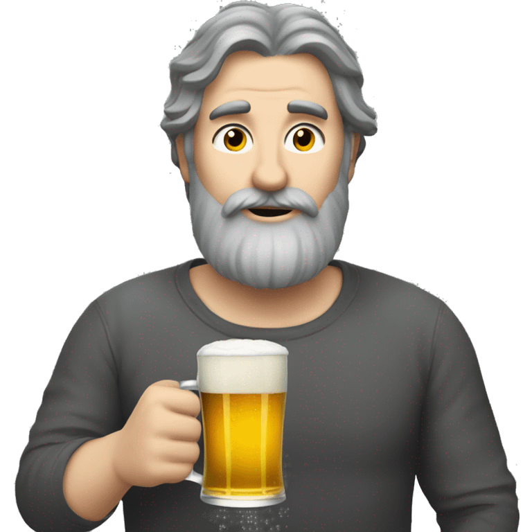 Dark hair greyish beard man drinking beer while laying  emoji