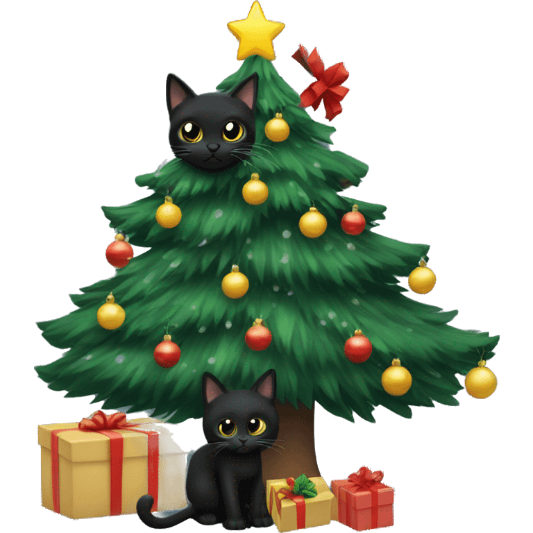 Black cat in a Christmas tree  emoji