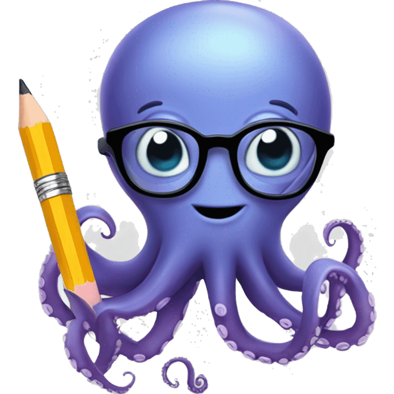 nerdy cute octopus with pencil in one hand emoji