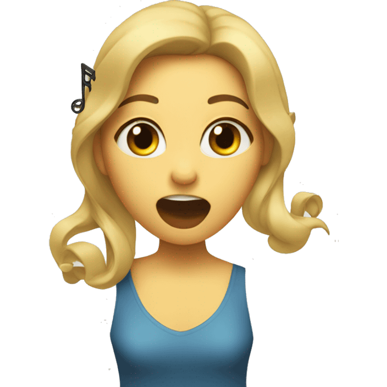 a girl singing with music notes coming out of her mouth emoji