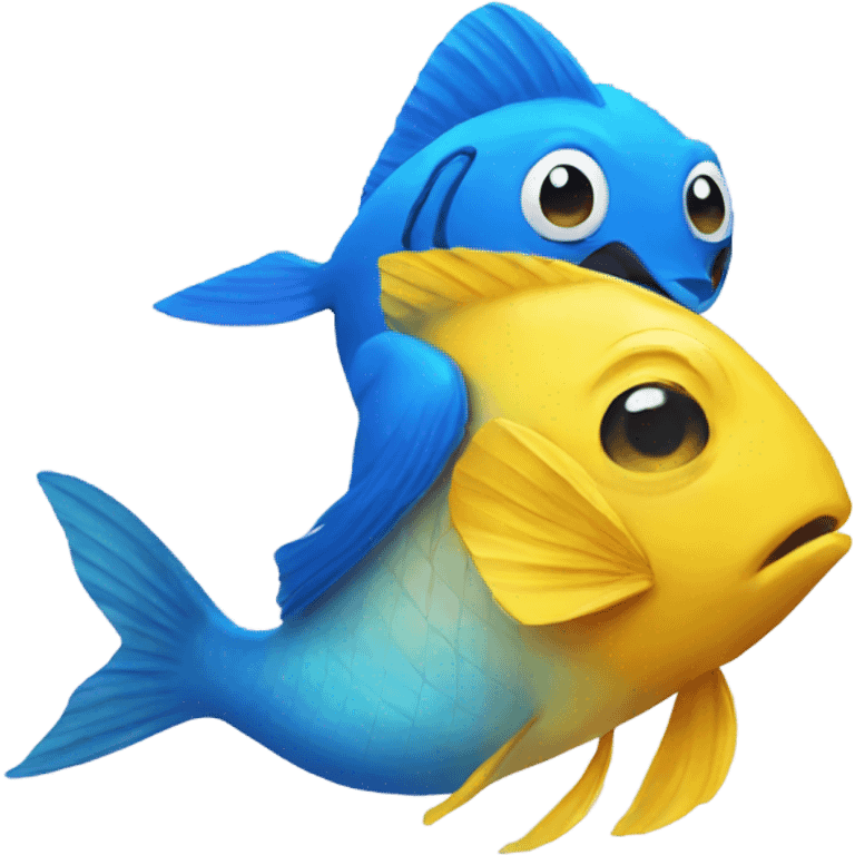 Yellow fish biting a blue bird emoji