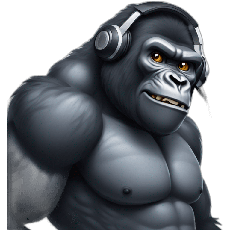 Big Buff Gorilla on call using headset emoji