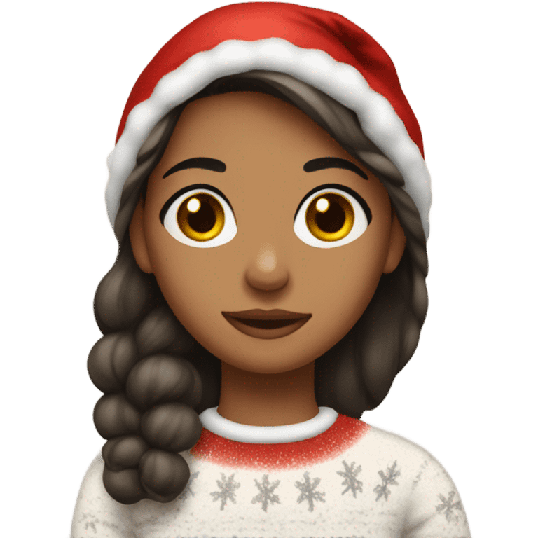 Burnette girl with christmas sweather emoji