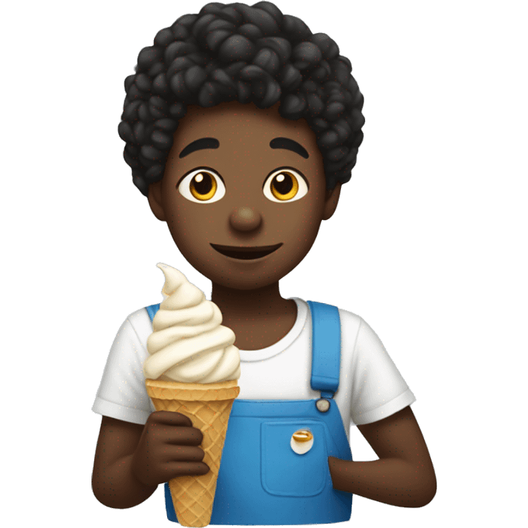 black boy with twists eating ice cream emoji