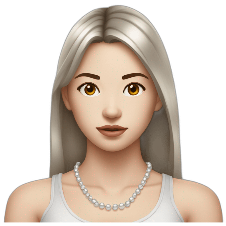 24 years old girl looking weary with white complexion and straight hair around armpit length with brown hair with silver and pearl chain necklace another layer of silver chain necklace emoji