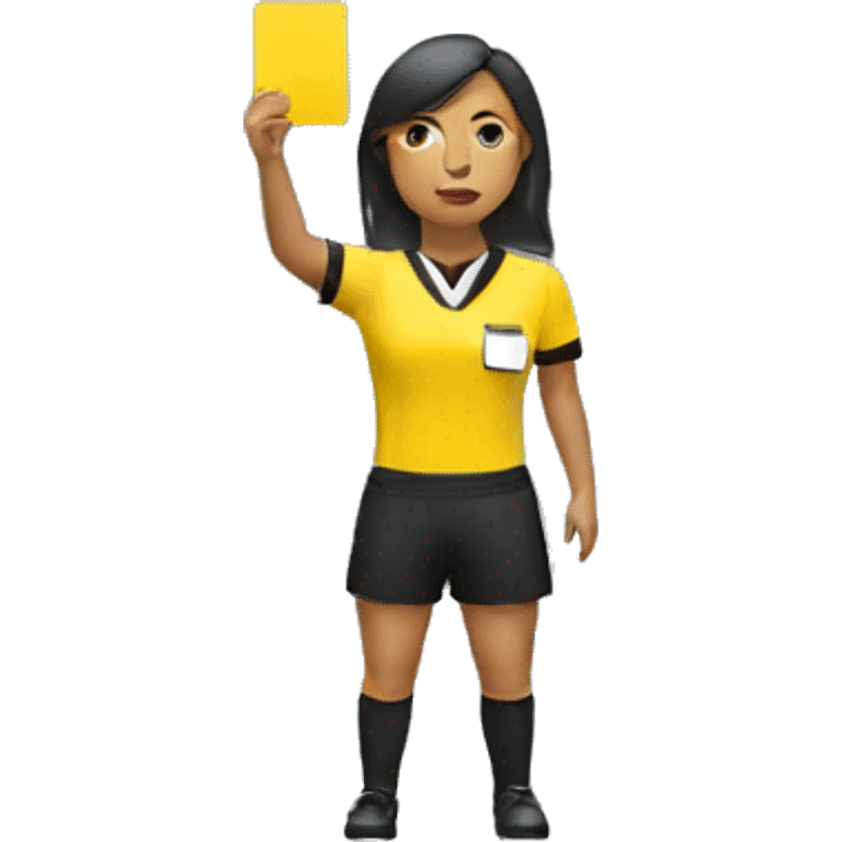 female referee holding yellow card emoji