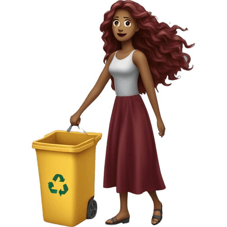 Beautiful burgundy long haired woman taking out the trash emoji