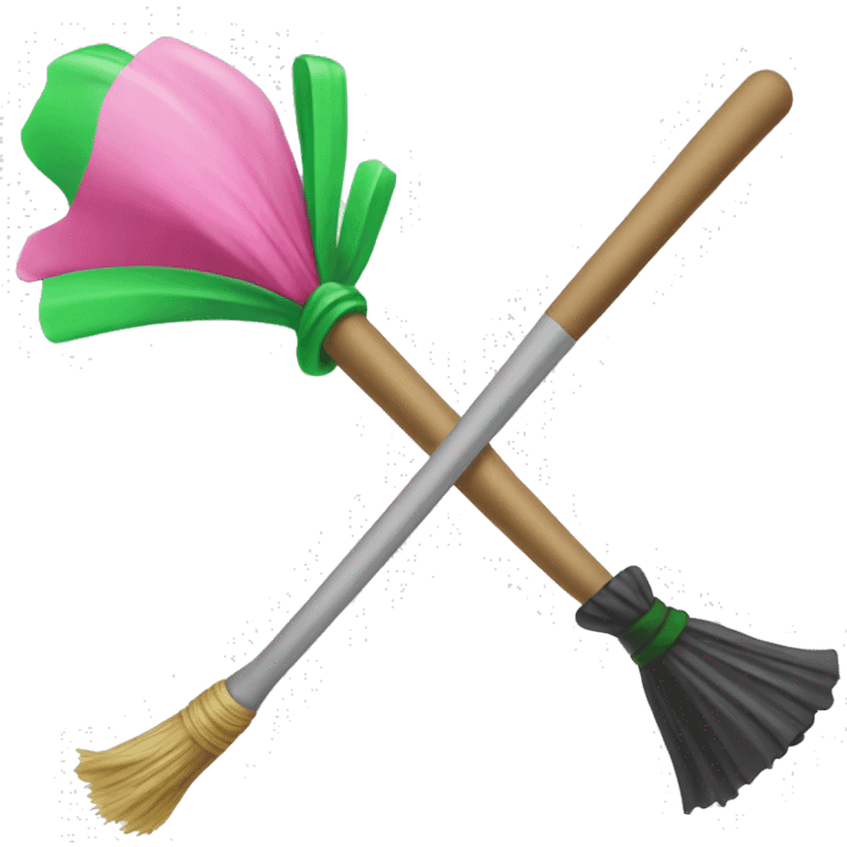 Pink wand duelling a green broom emoji