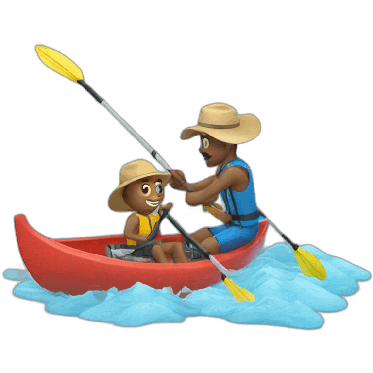 Man getting fish off of hook with a kayak paddle emoji