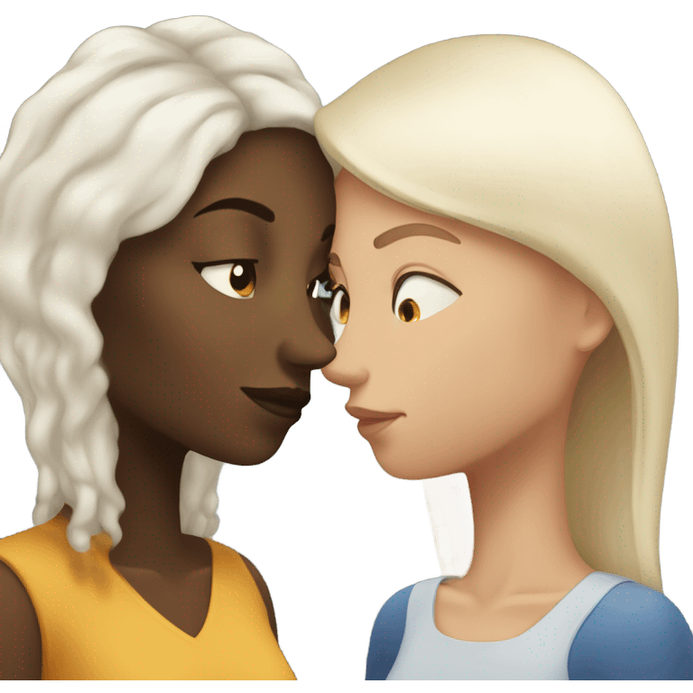 Black woman with long hair kissing a white woman with short hair emoji