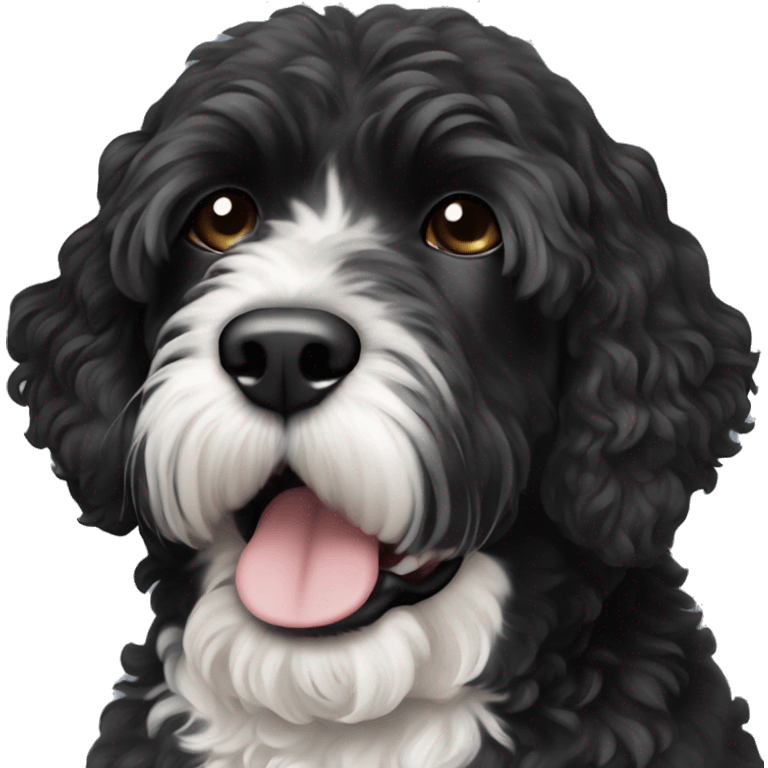 black face Portuguese water dog with white chin  emoji