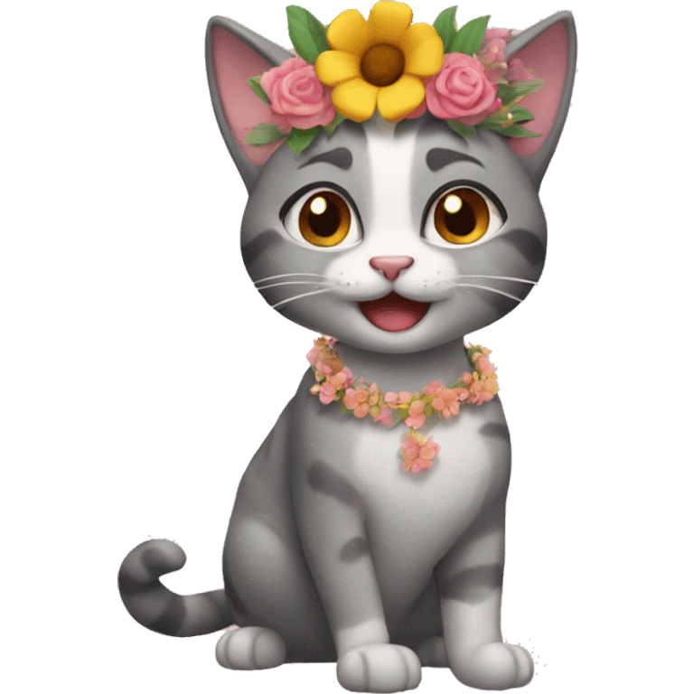 Dancing Cat with flower crown emoji