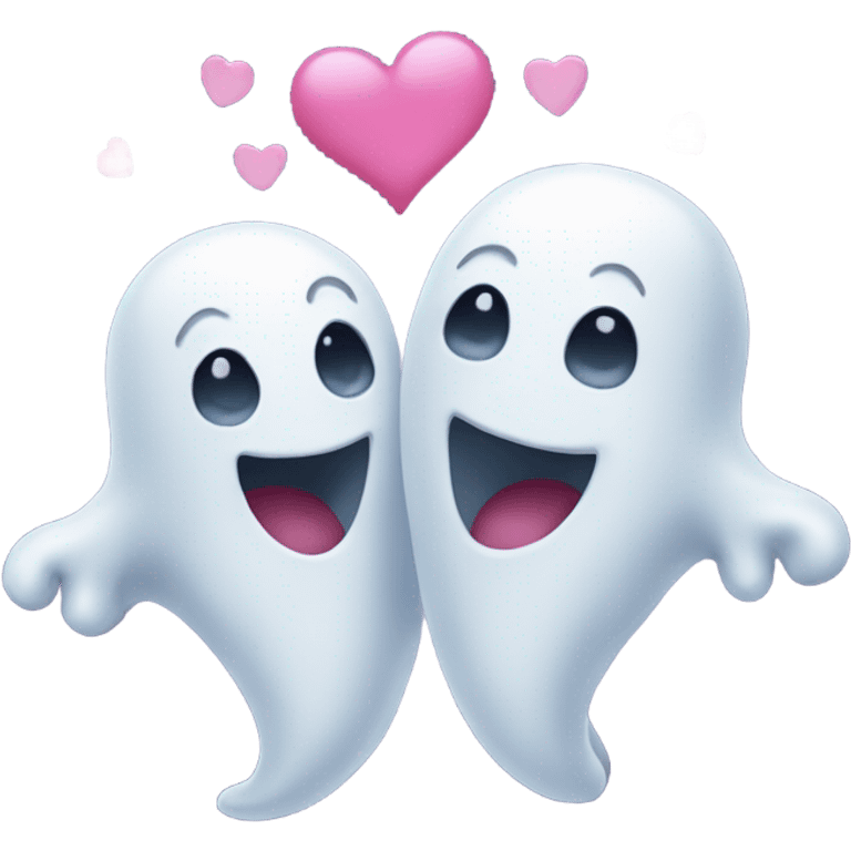 Two happy ghosts best friends with hearts emoji