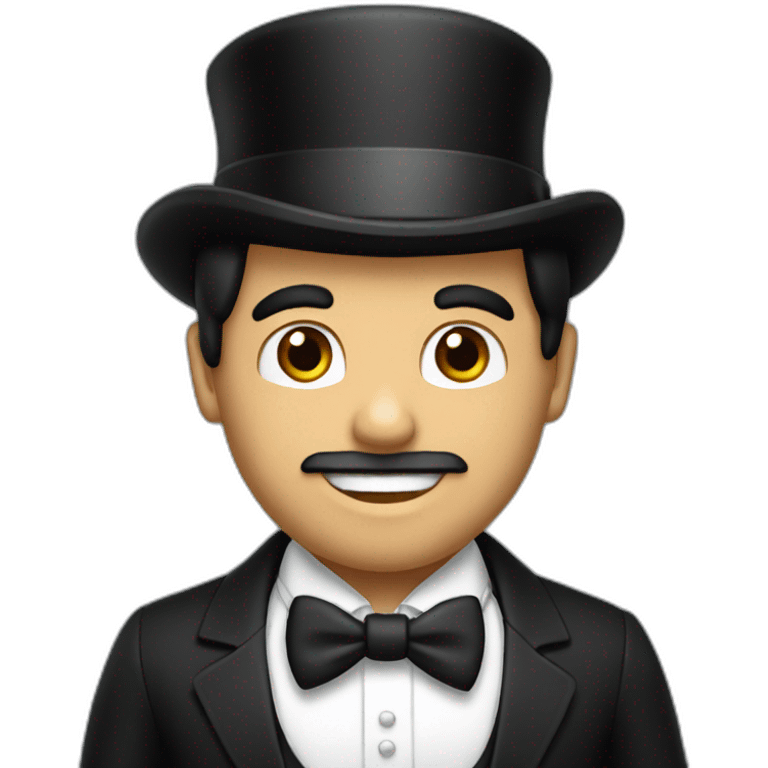 Man with white bow white tie, black suit and top hat, black hair  emoji