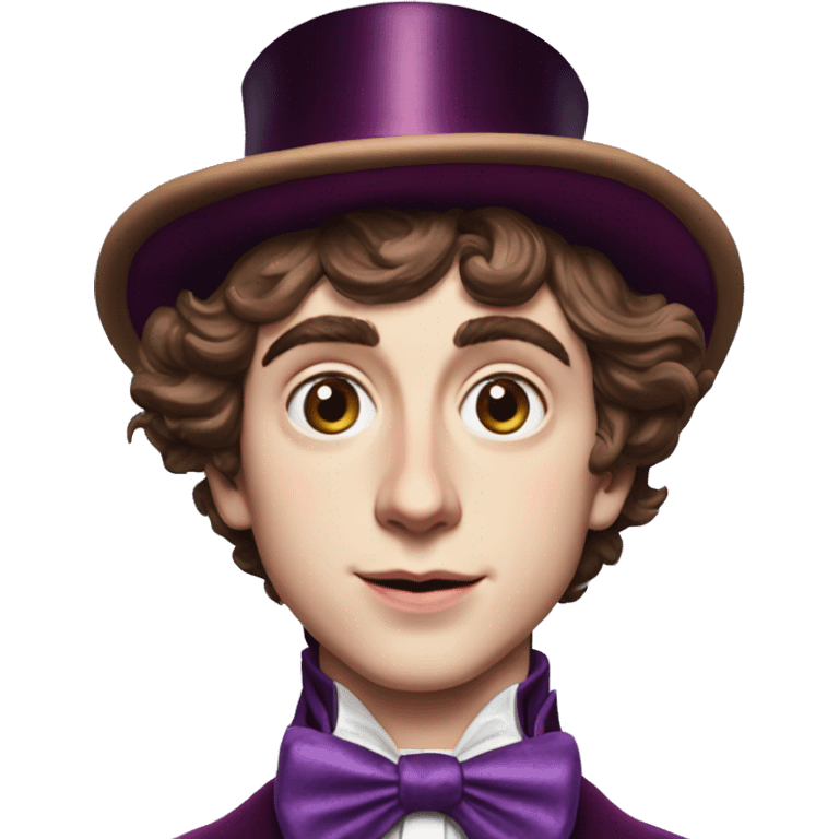 Timothée Chalamet as Willy Wonka, high cheek bones, large face, hat emoji