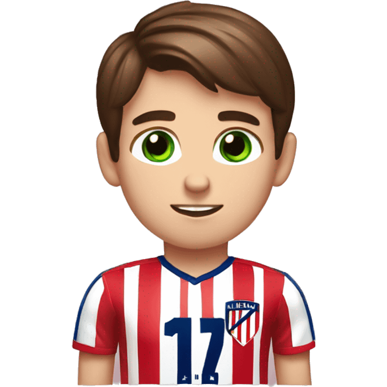 A boy with brown hair, green and blue eyes, and a atlético de Madrid Shirt emoji