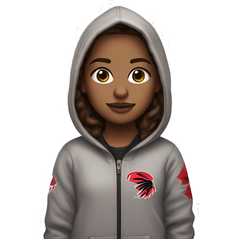 Girl with brown hair, hazel eyes brae and a toronto raptors hoodie emoji