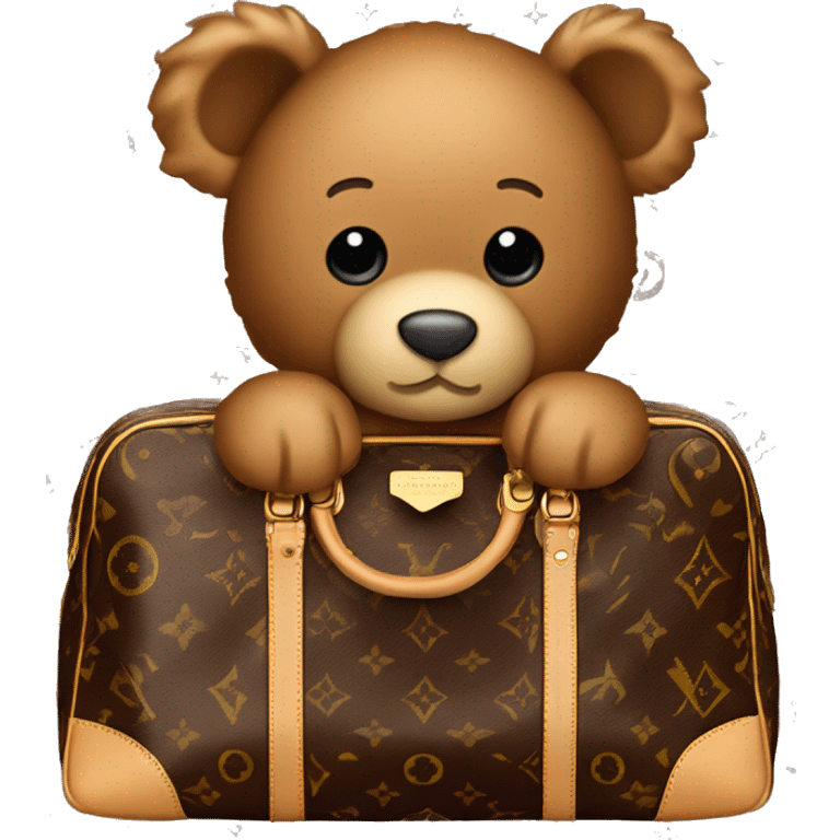 Teddy sitting in Louis Vuitton bag emoji