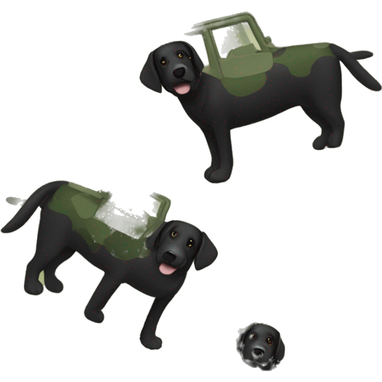 Black Labrador in camo Jeep emoji