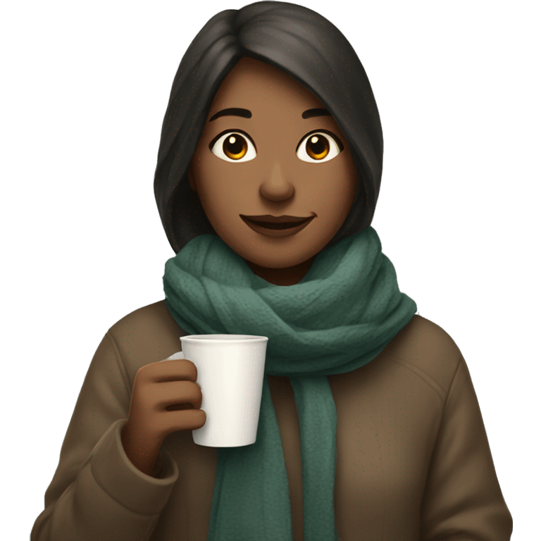 Girl with scarf on her shoulder and cup of coffee  emoji