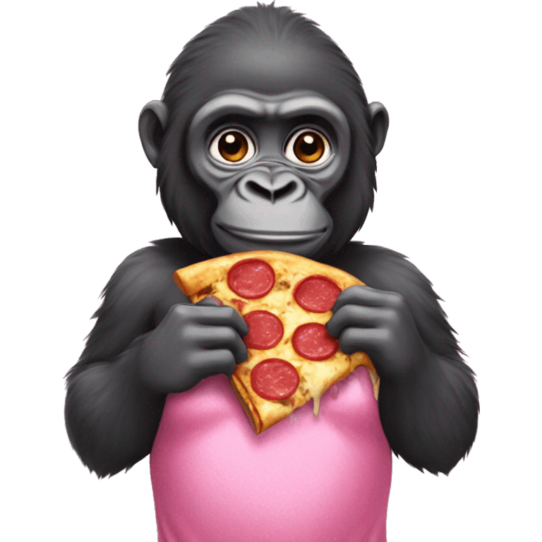 Gorilla eats pizza in a pink dress emoji