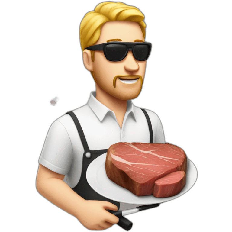 white man with eyepatch and cigarette on top of tbone steak emoji