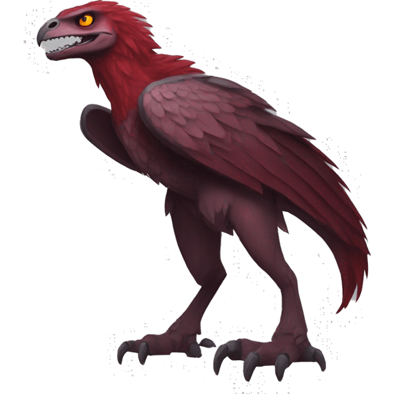 Cool edgy Maroon-colored raptor with red mane full body emoji