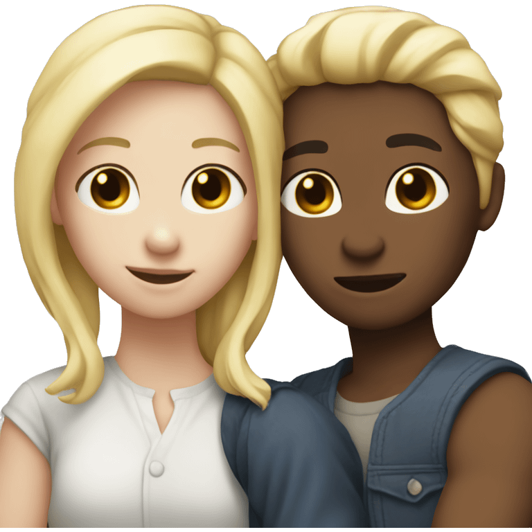 Two friends hugging, both with white skin, but one with blond hair and the other dark emoji