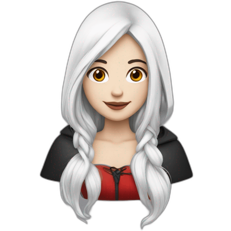 White girl long straight black hair with white streak hair and red ridding hood emoji