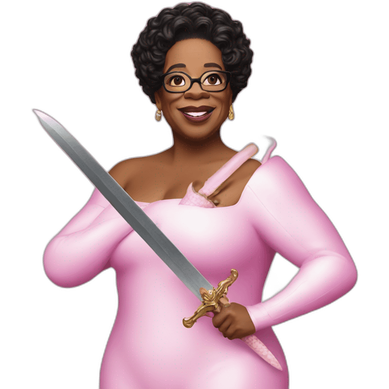 Oprah is mr blobby with a sword eating a live cow emoji