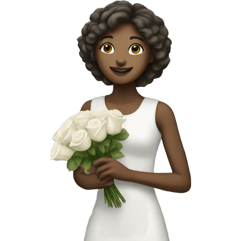 girl with a bouquet of  white roses emoji