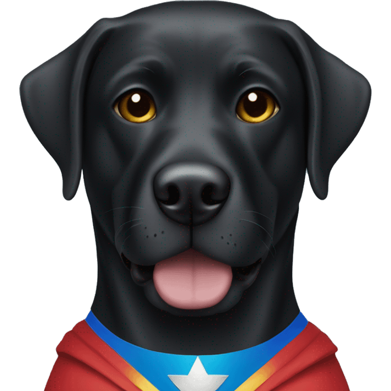 black lab wearing a superwoman mask emoji