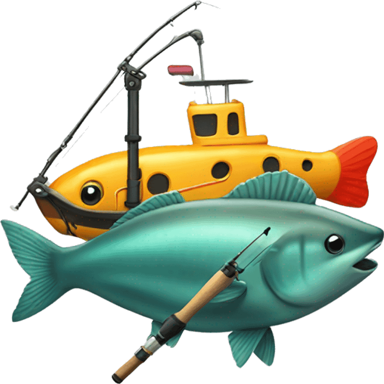 Fishing rod with submarine attached  emoji