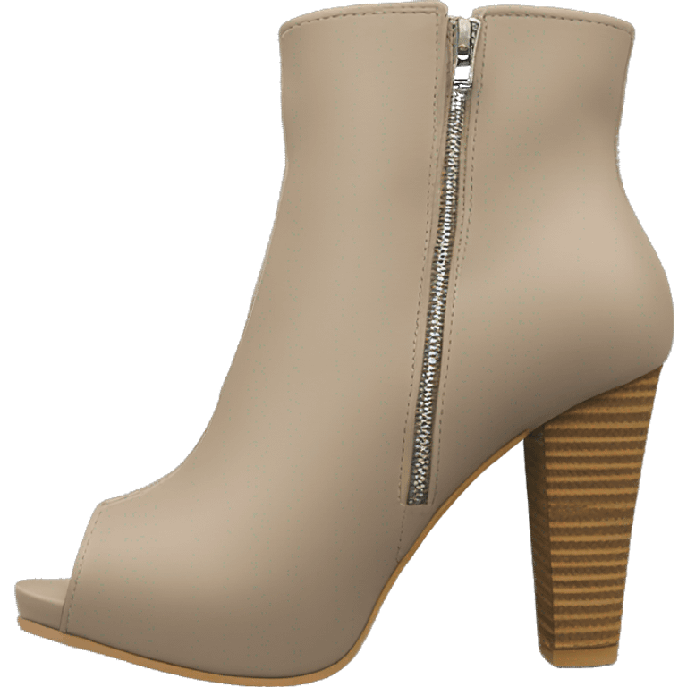 Realistic pair of taupe peep toe zip up bootie boots front facing. emoji