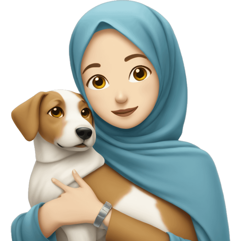 pretty white skin woman with hijab hugging a dog emoji