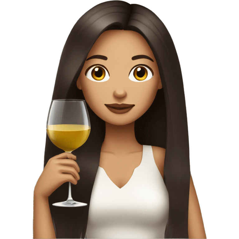 tan fashion girl dark brown long straight hair drinking wine emoji