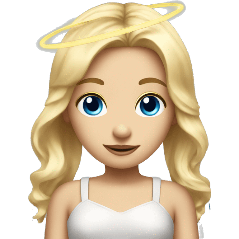 blonde hair blue eyed girl with an angel halo above head  emoji