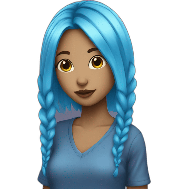 e girl, blue hair, emoji