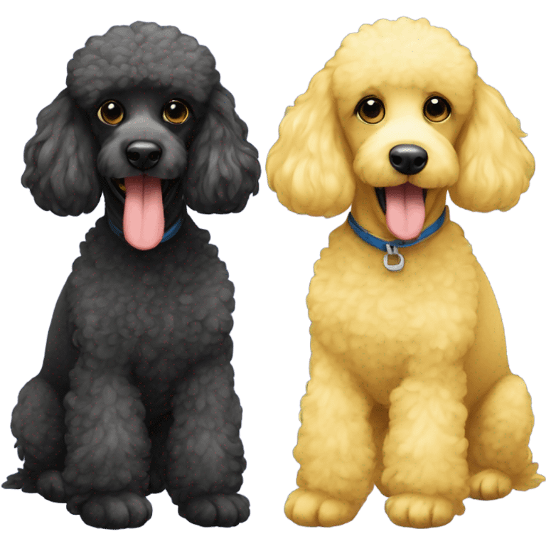 Two poodles, one black and the other yellow emoji