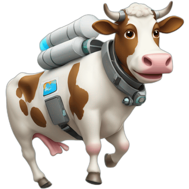 cow with udder flying to space while wearing a jetpack emoji