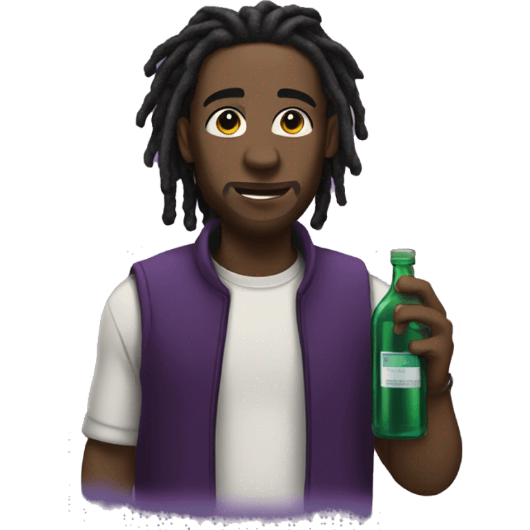 black man with dreads and a bottle of purple liquid  emoji