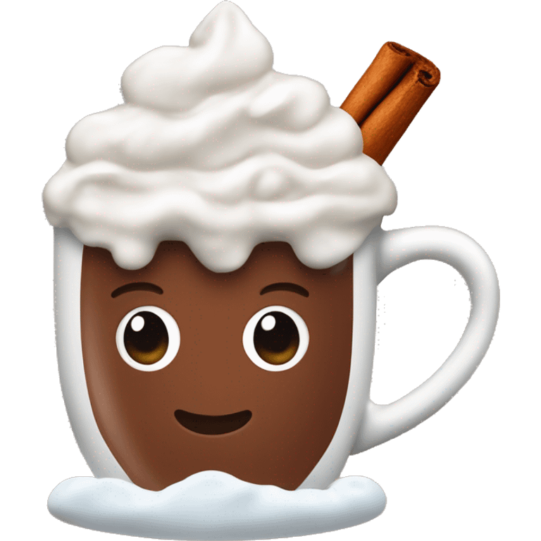 Christmas mug of hot chocolate with whipped cream and cinnamon emoji