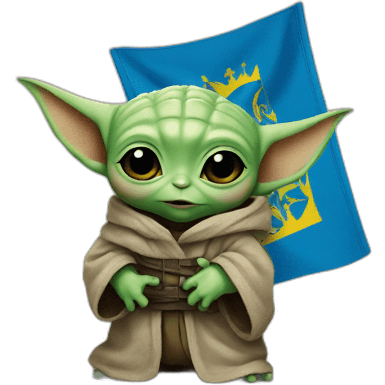 baby yoda holds Ukraine flag emoji