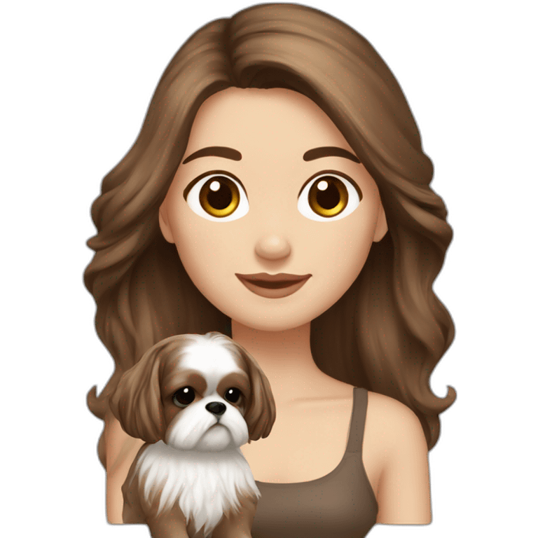 long brown hair french girl with cream and brown colored shih tzu emoji